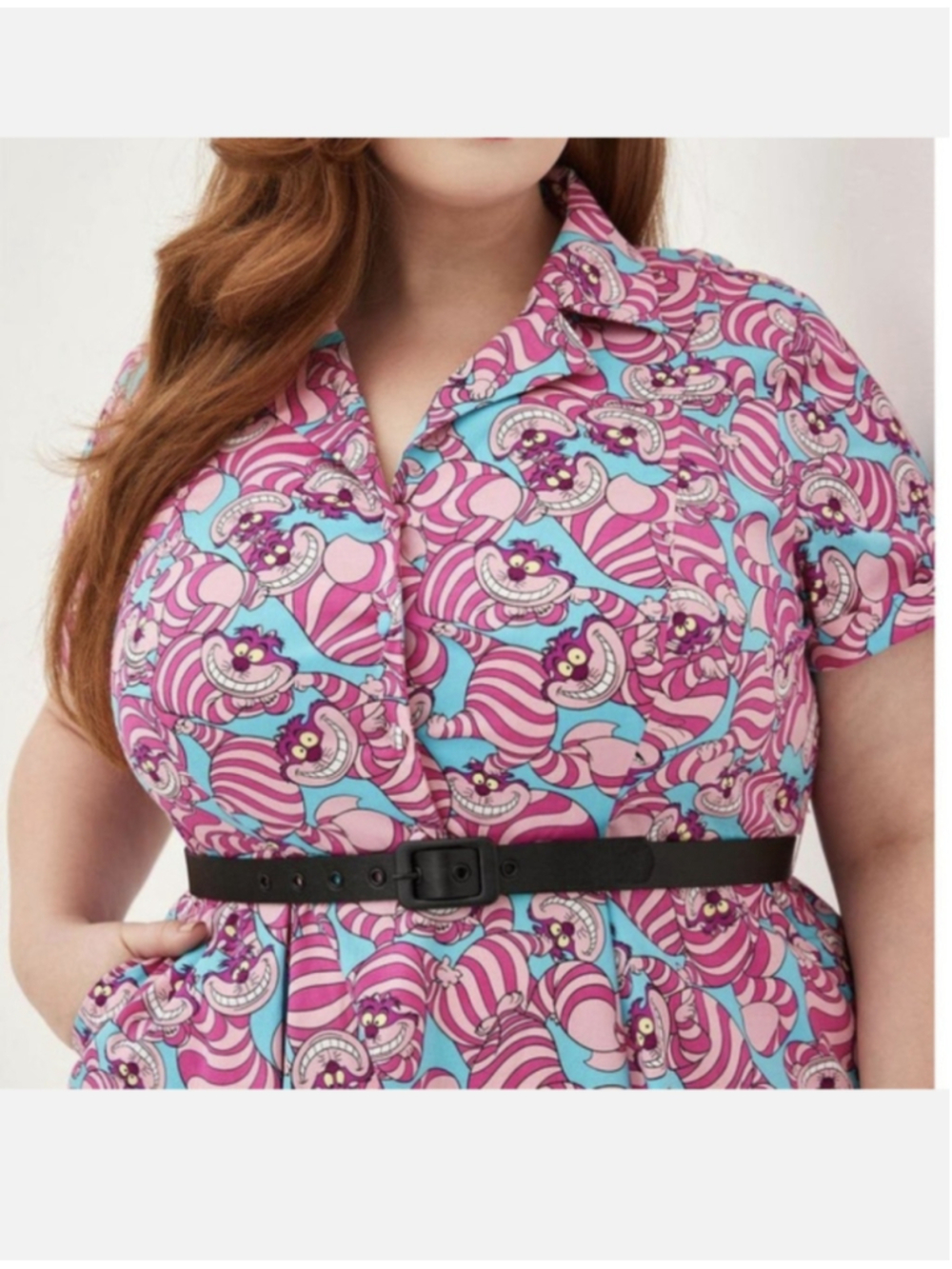 NWT Torrid Disney Cheshire Cat Midi Dress Size 30 Pink Blue 6X comic cons - Picture 2 of 7